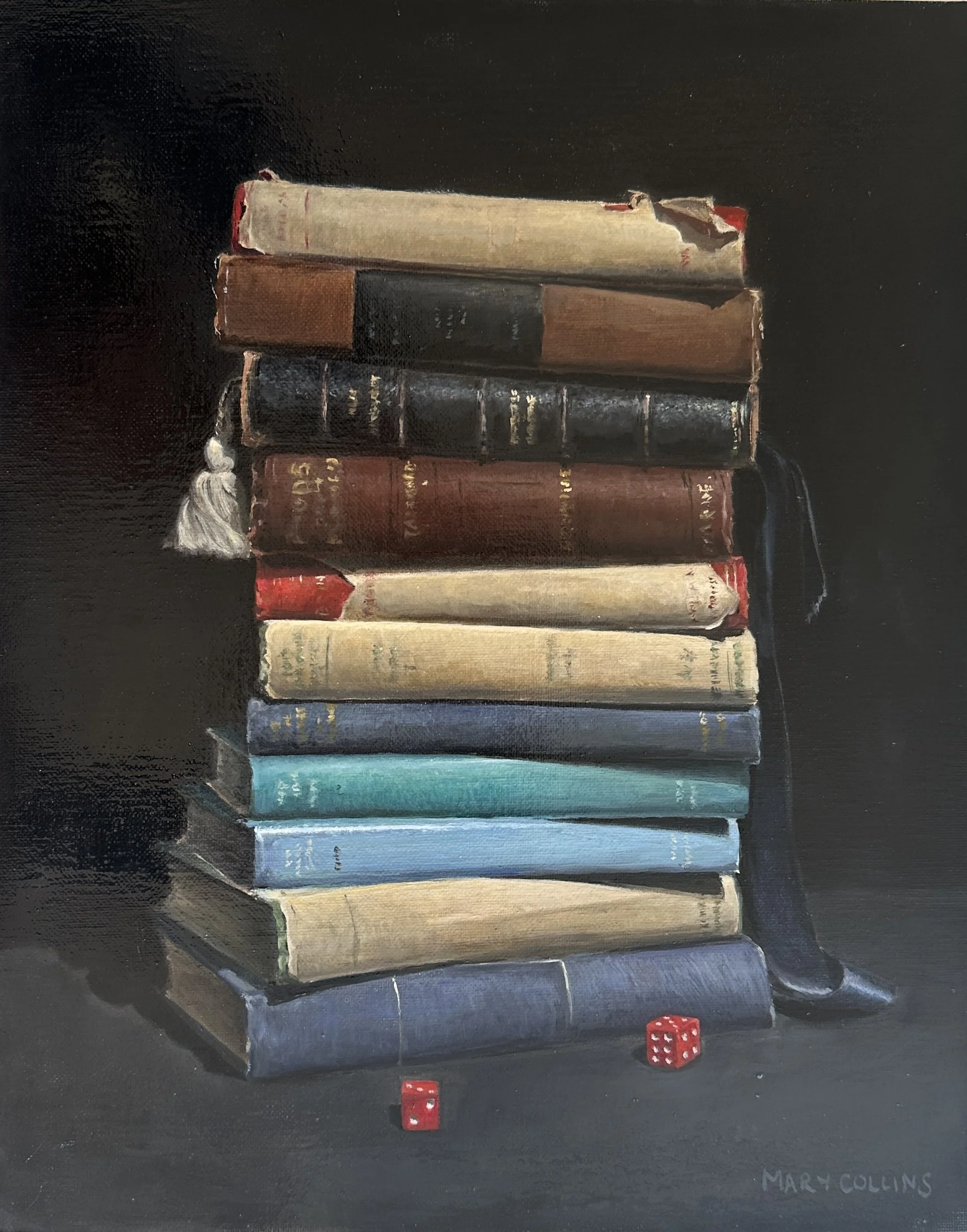 'The books I ought to read' 
19 x 23 
Oil on board
Awarded: The Herbert and Rosetta Bohnert memorial award 2024