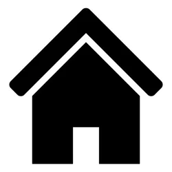 Silhouette of a small house with a gabled roof and a door in the front.