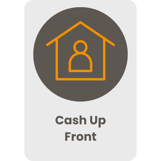 Icon of a house with a person inside, indicating cash payout at the front