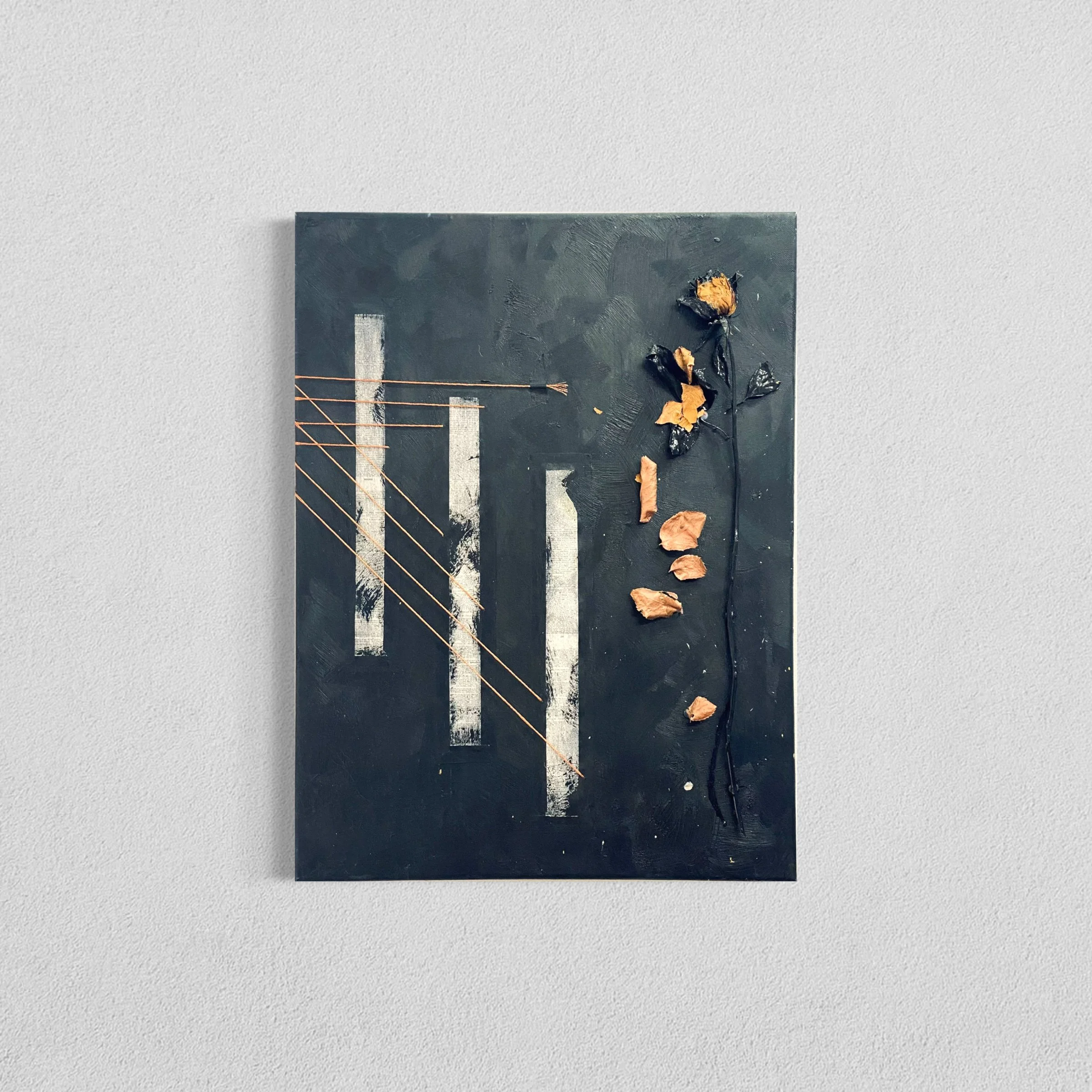 

Inextricably Tied | oil, paper, thread and rose | 2019 | 16 x 20 in