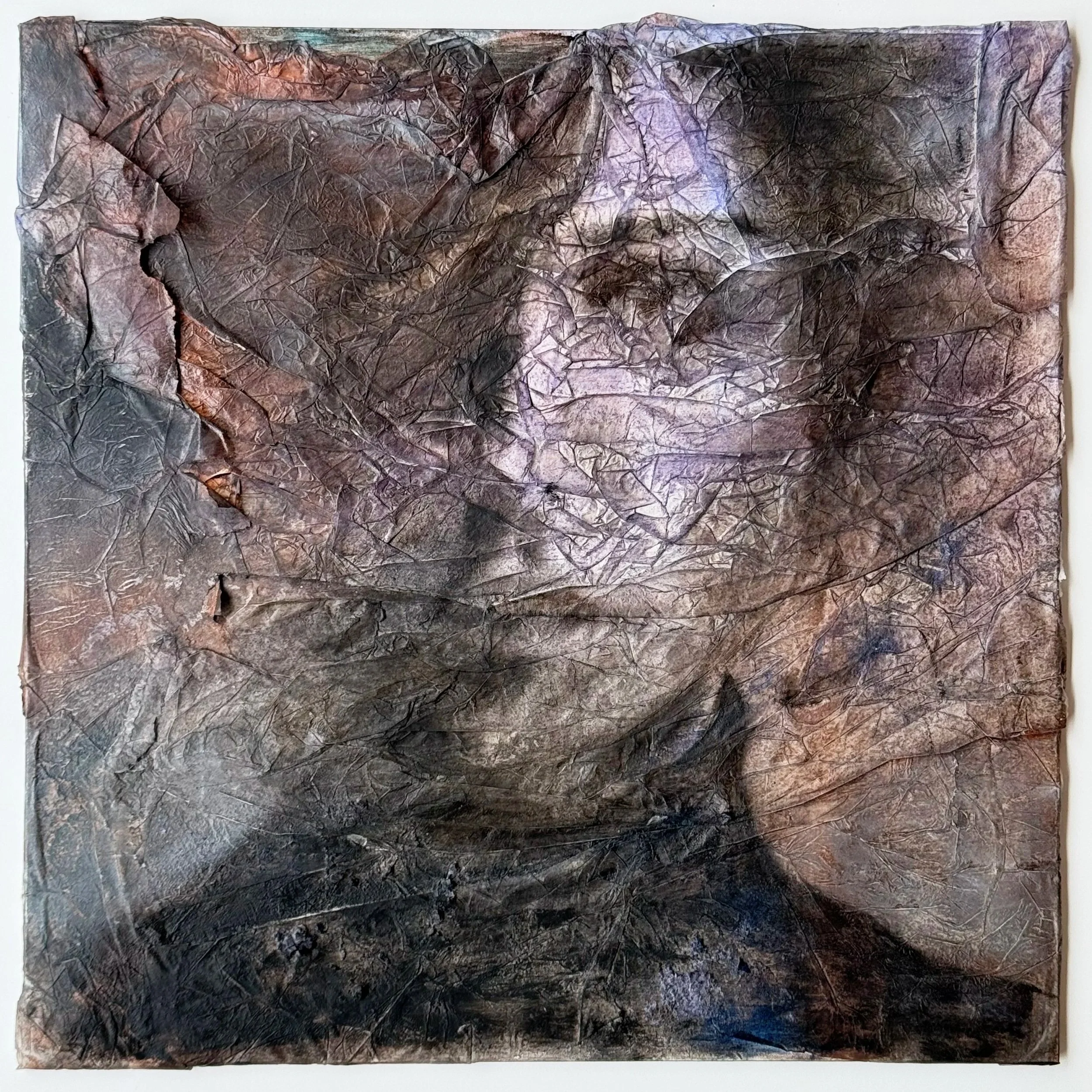 Dissolution | oil, cold wax, and parchment on panel | 12 x 12 inches | 2025