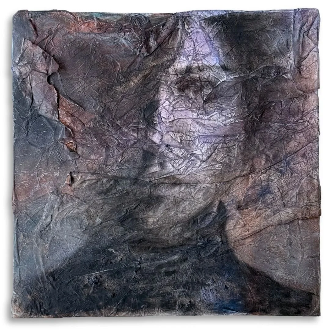   Trasnú    —  oil, cold wax and parchment on panel | 2025