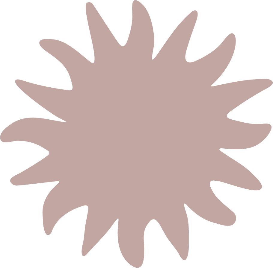 A stylized, abstract shape resembling a spiky star or explosion in a muted beige color.