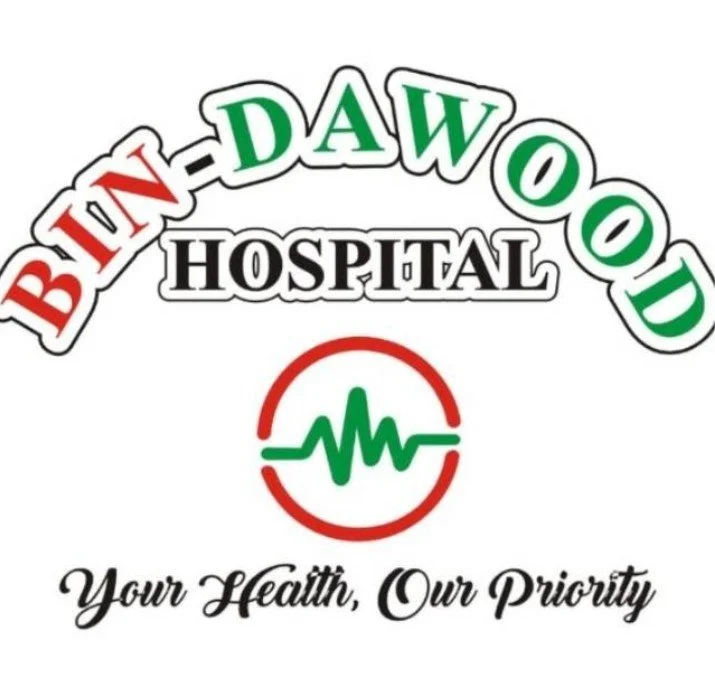 Bidin-DAWOD Hospital logo with a green heartbeat line and red circle, and the slogan 'Your Health, Our Priority'