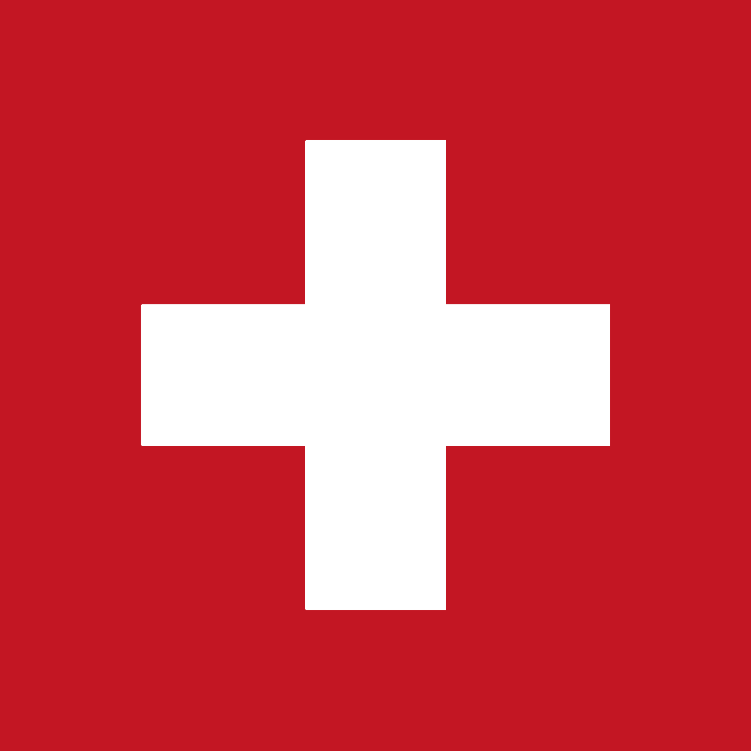 Red background with a prominent white cross in the center.