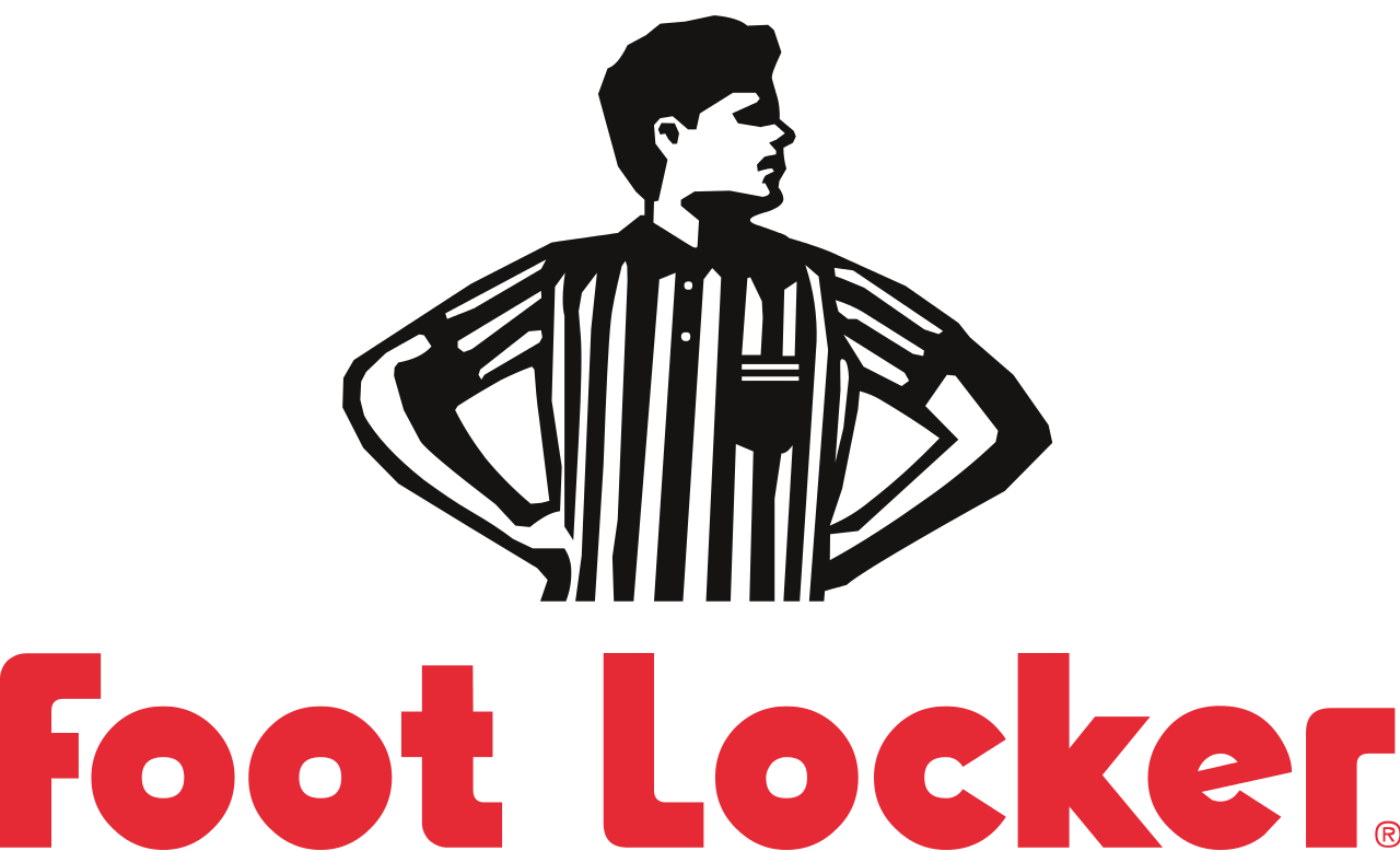 Foot Locker logo featuring a black and white illustration of a person with hands on hips and the text 'foot locker' in red.