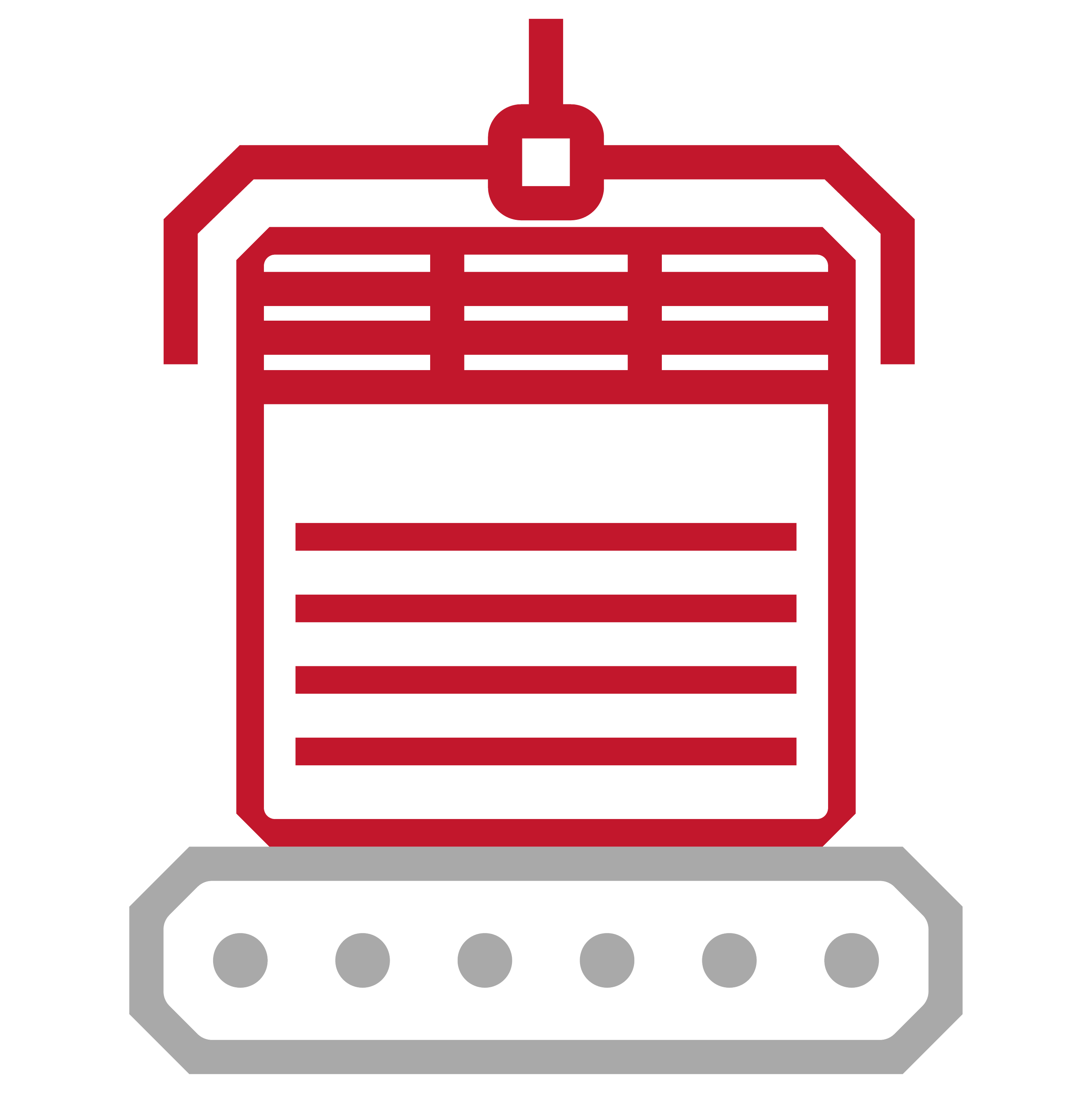 Line drawing of a robot vacuum cleaner with a red top and a gray base.