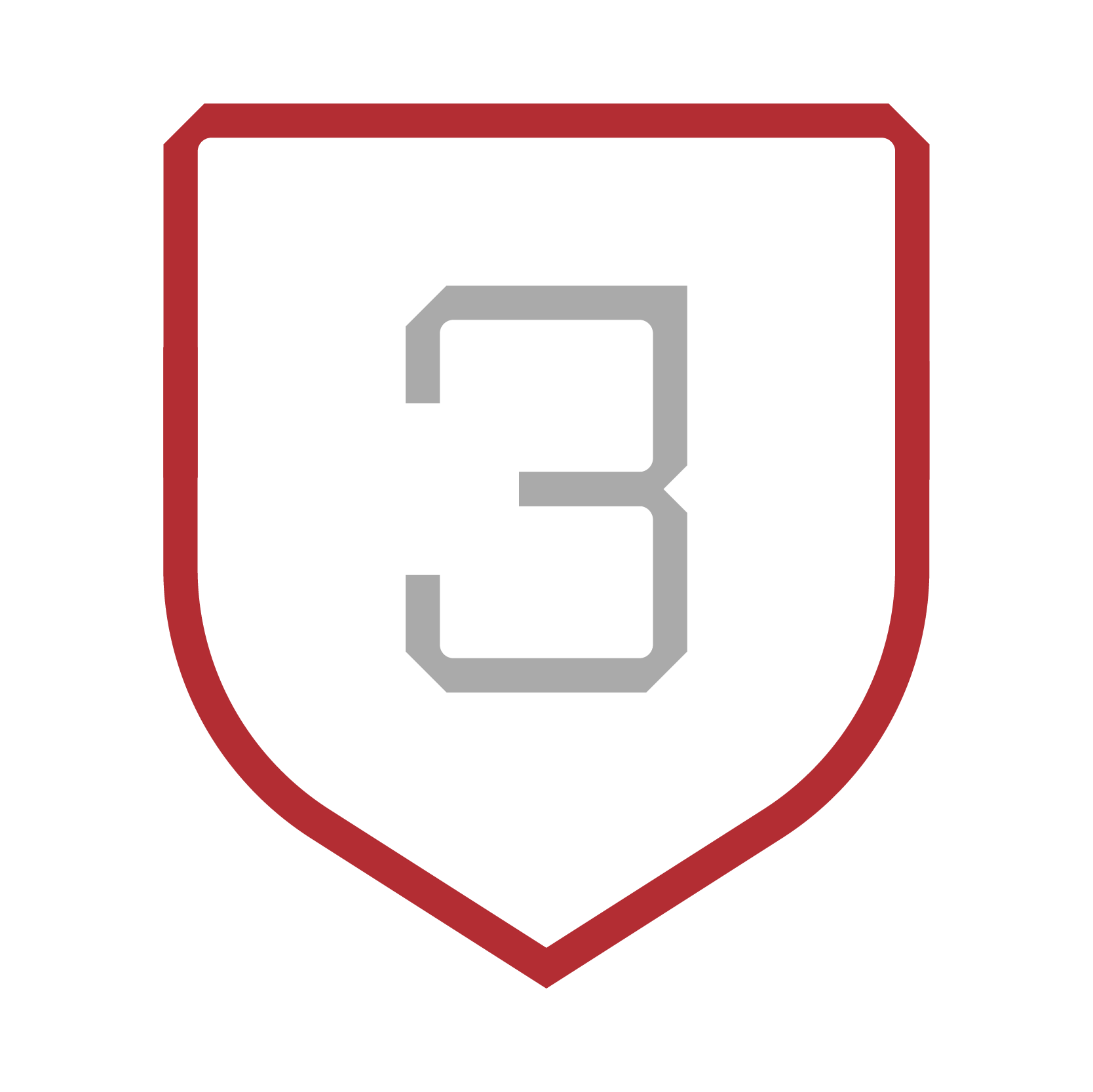 Sign with a black shield shape, red border, and a large gray number "3" in the center.