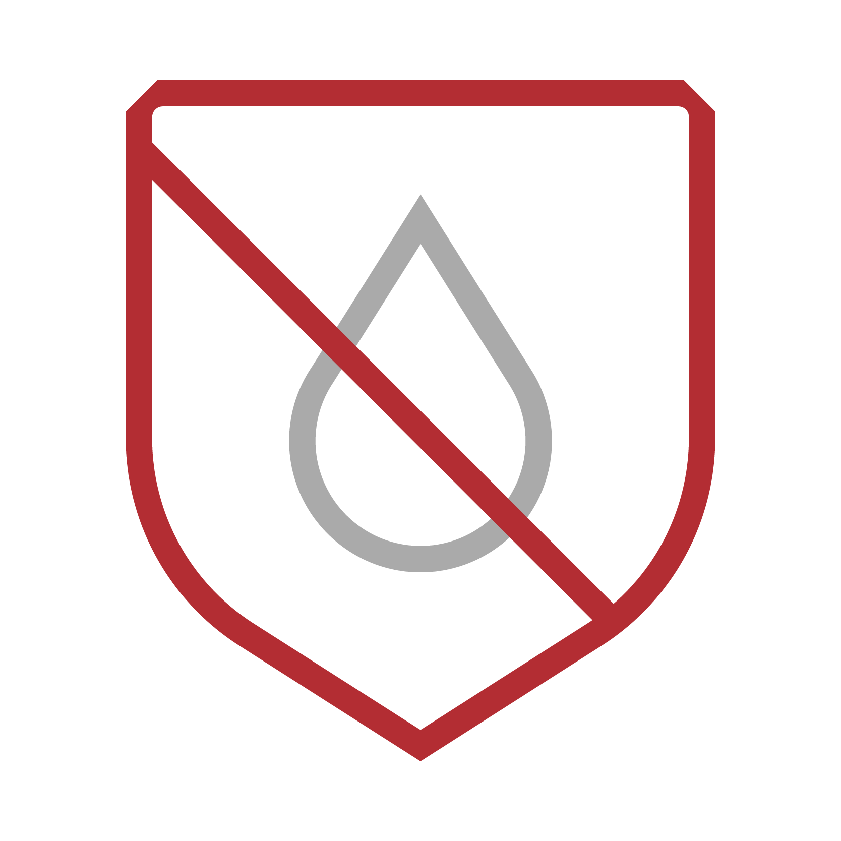 No water logo with a shield and a droplet with a line crossing through it, indicating no water or water restriction.