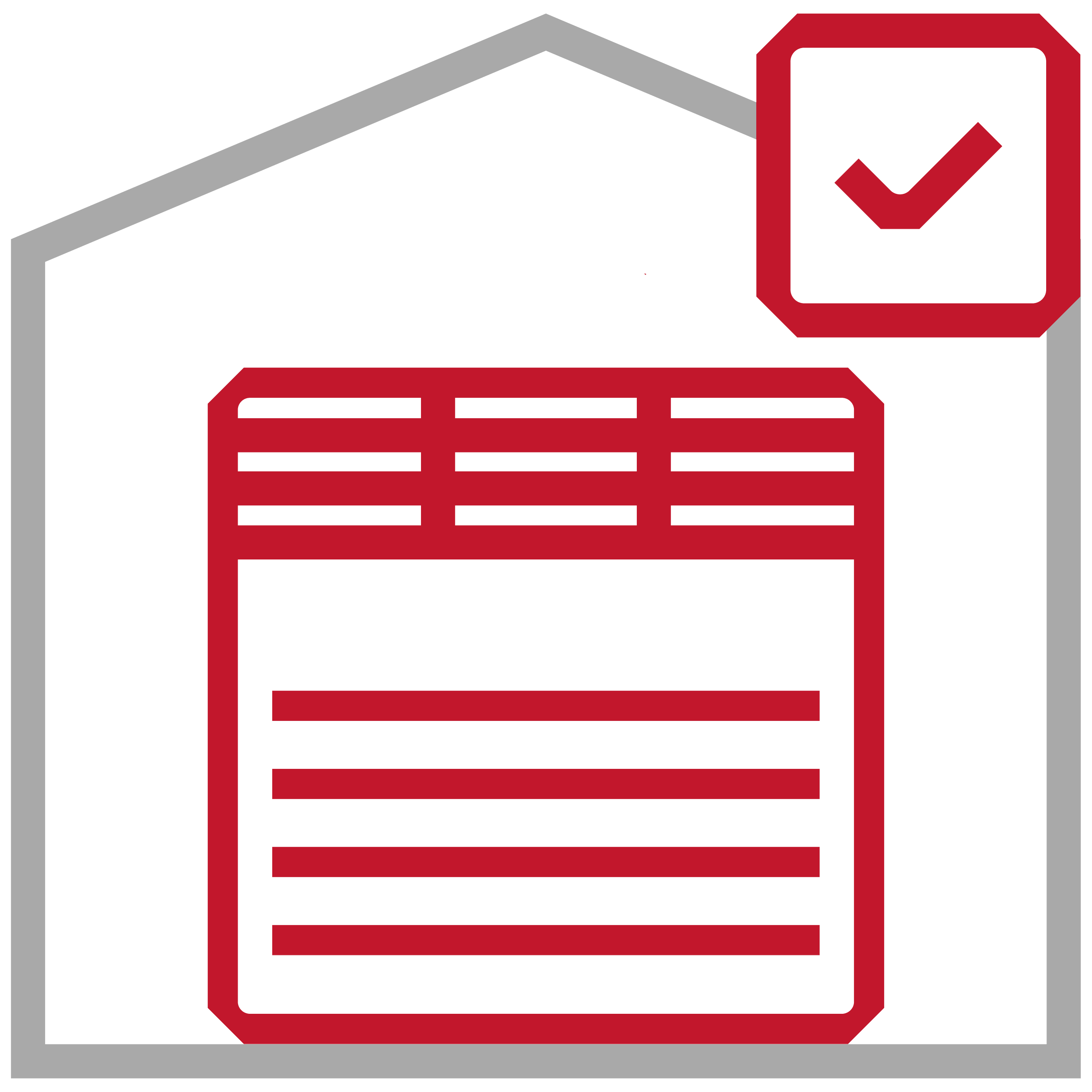 Icon of a garage door with a checkmark in a red outlined square in the top right corner.