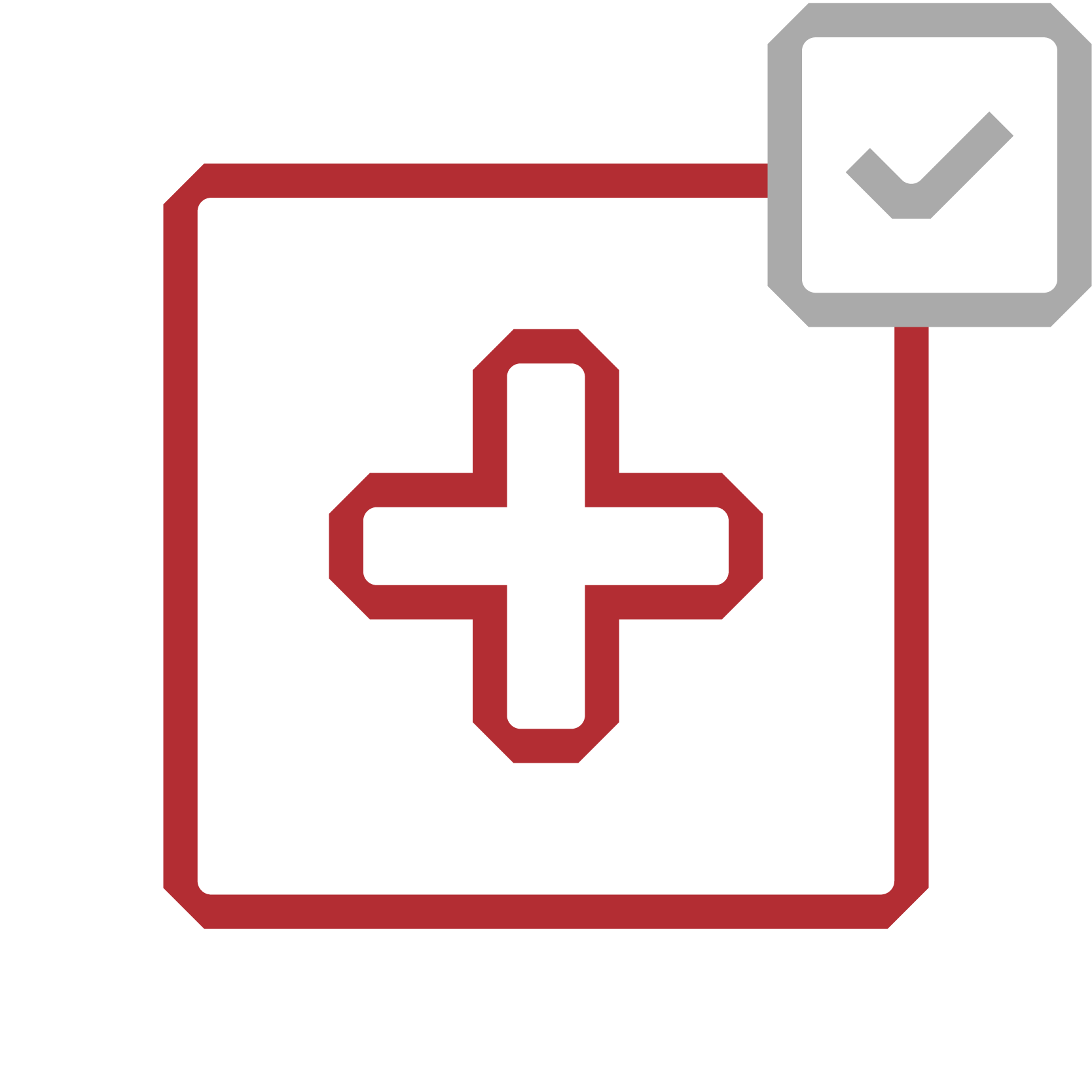 Swiss icon with a red cross and a checkmark in the upper right corner.