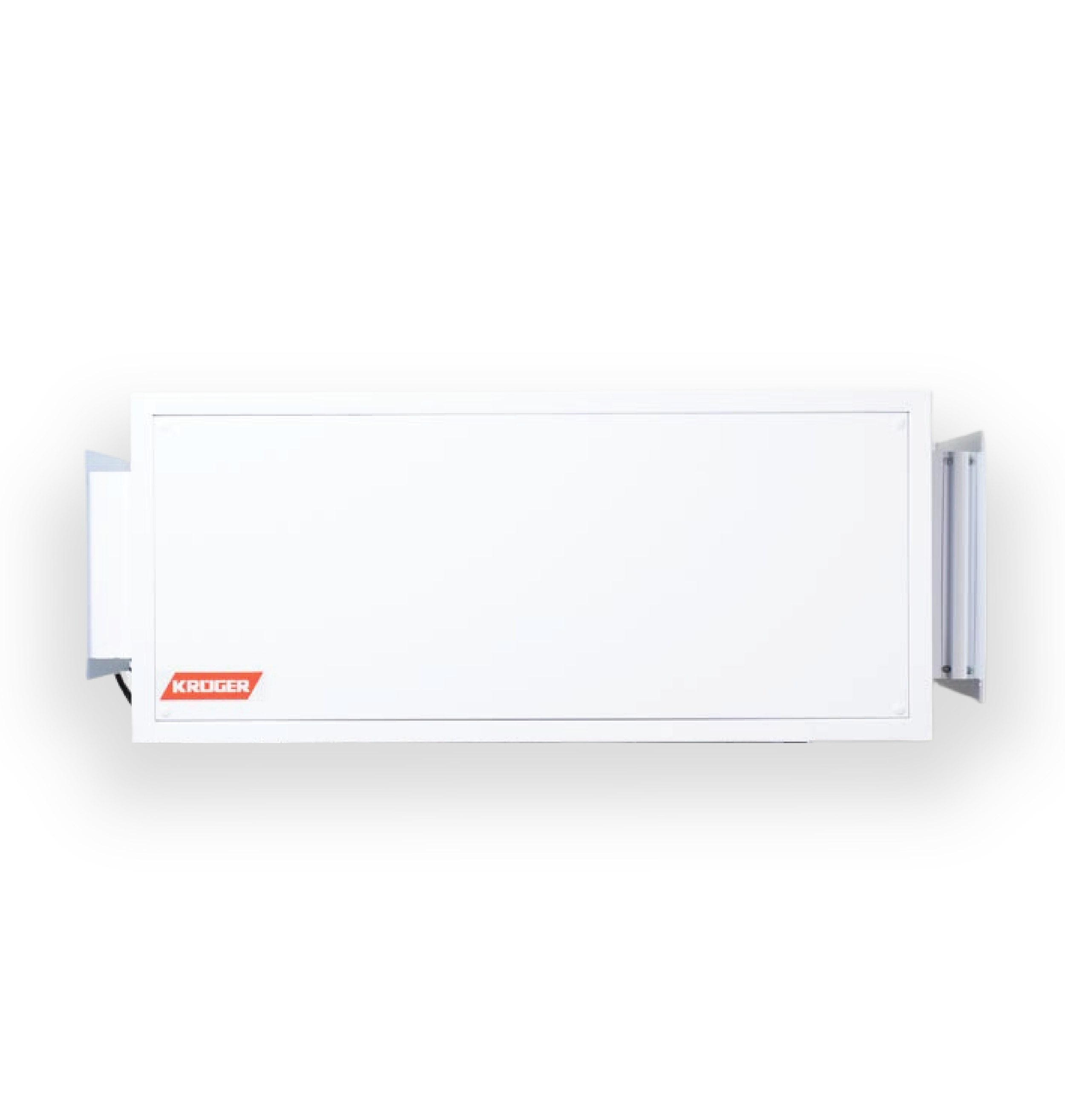 A Kruger-branded ceiling dehumidifiers with a white rectangular body and side panels, viewed from the side.