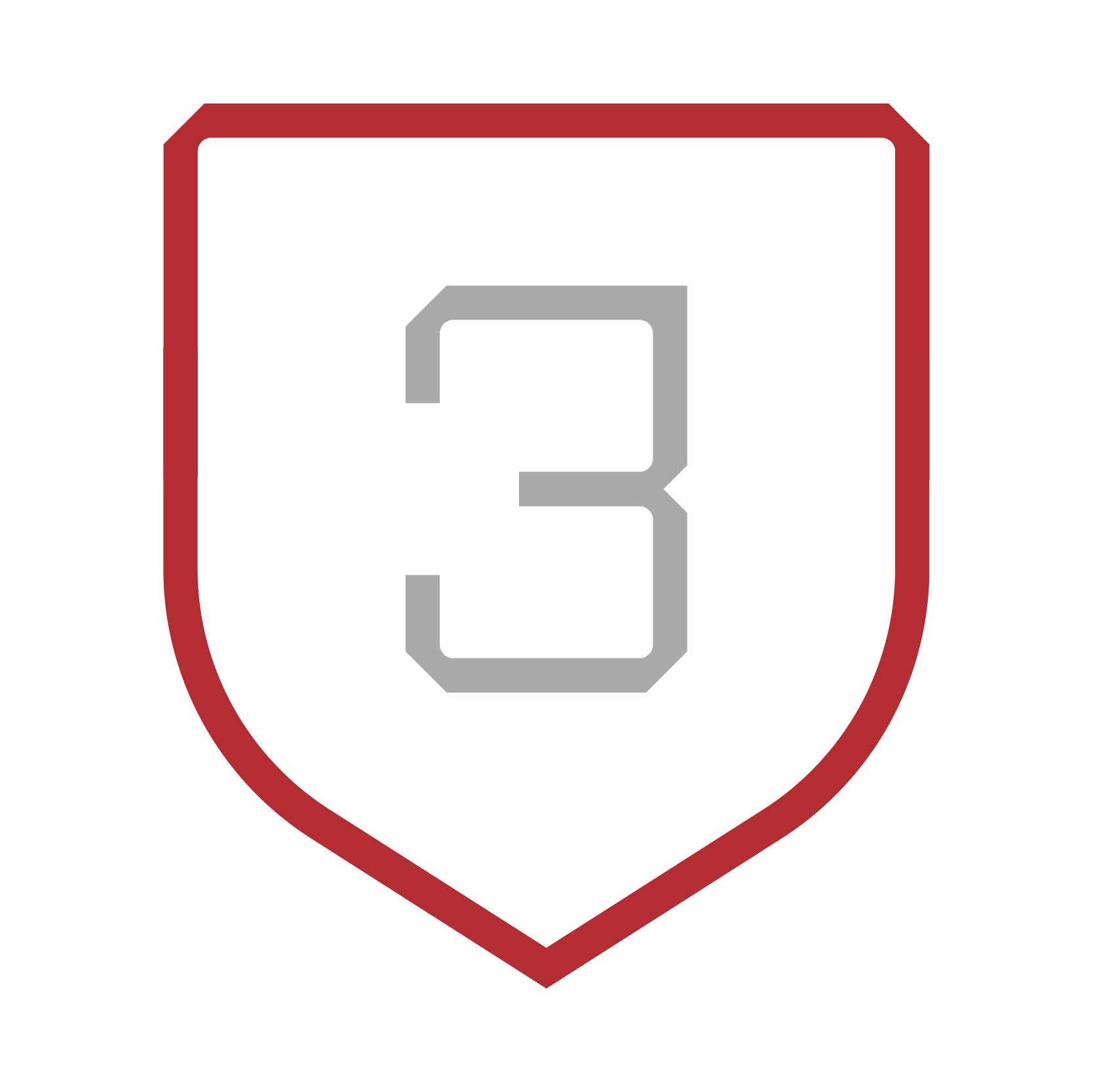 Sign with a black shield shape, red border, and a large gray number "3" in the center.