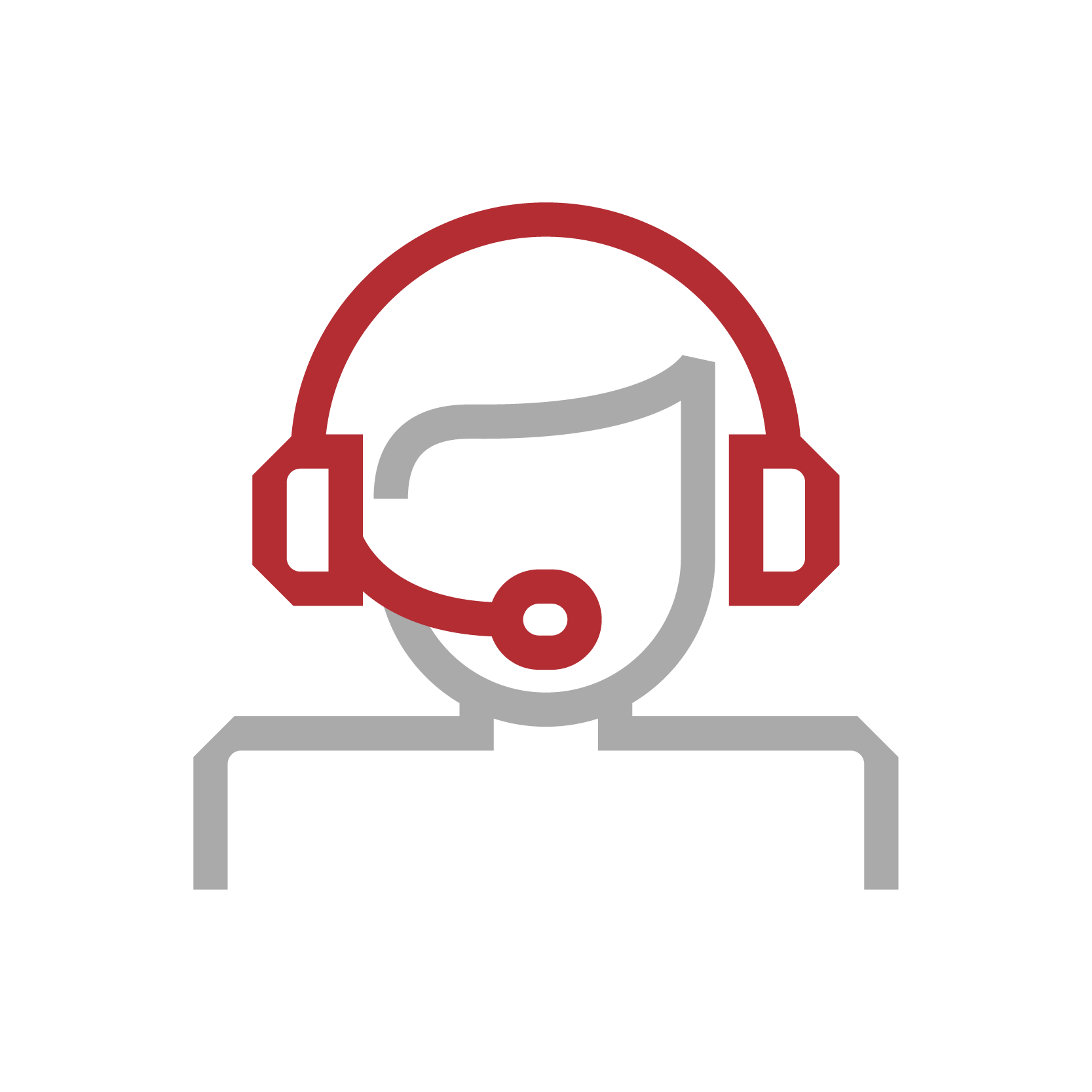 Simple line drawing of a customer service representative wearing a headset with a microphone.