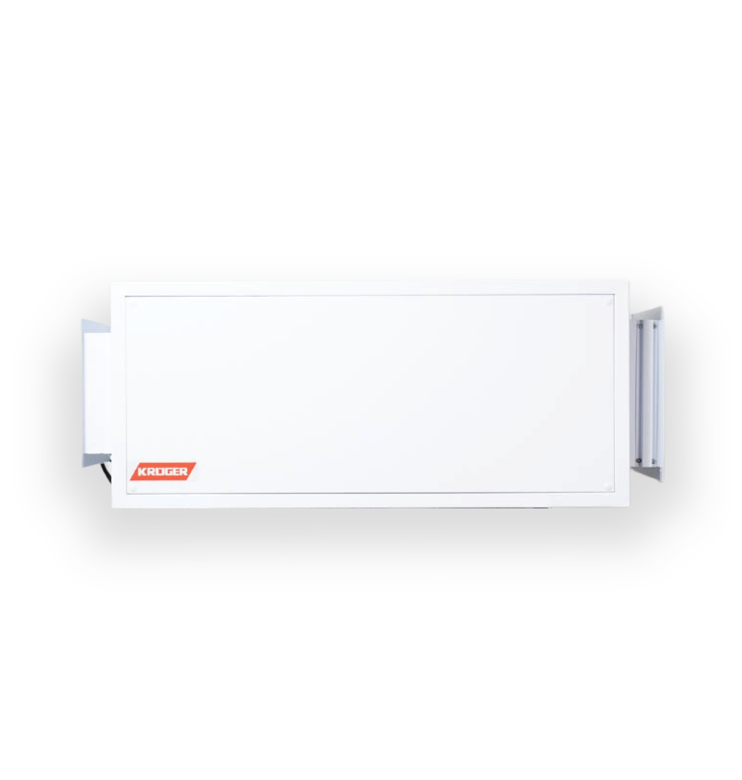 A Kruger-branded ceiling dehumidifiers with a white rectangular body and side panels, viewed from the side.