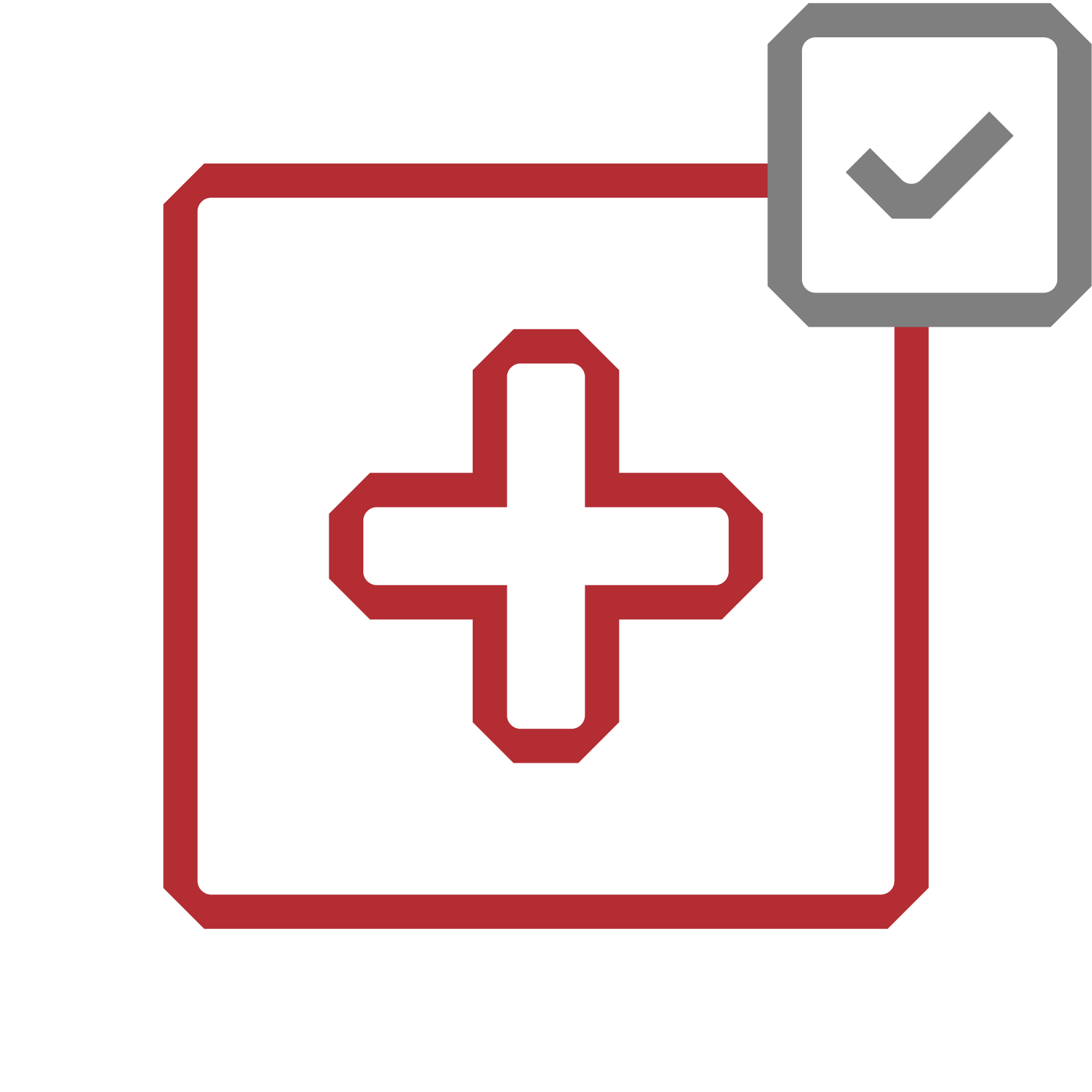 Swiss icon with a red cross symbol and a checkmark in a gray box.
