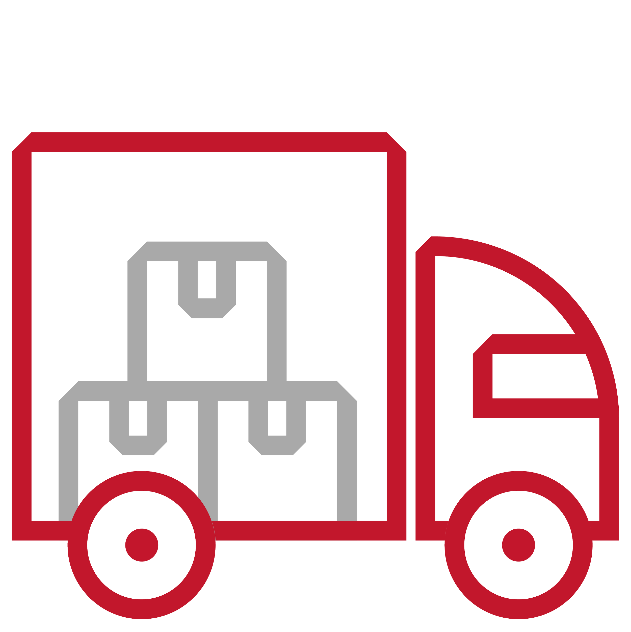 An icon of a delivery truck with three boxes in the truckbed, outlined in red with grey boxes.