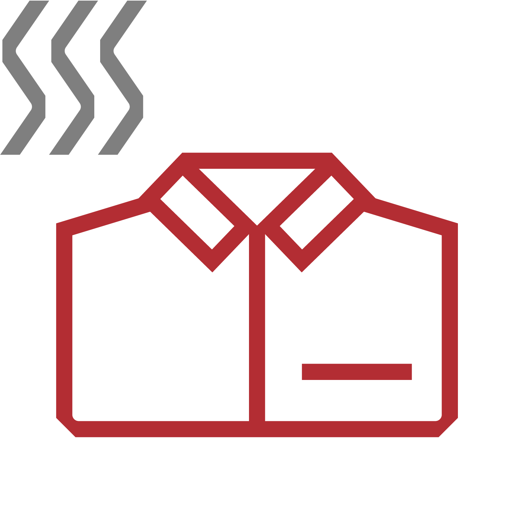 Icon of a red collared shirt with a pocket, with steam lines coming from the top left.