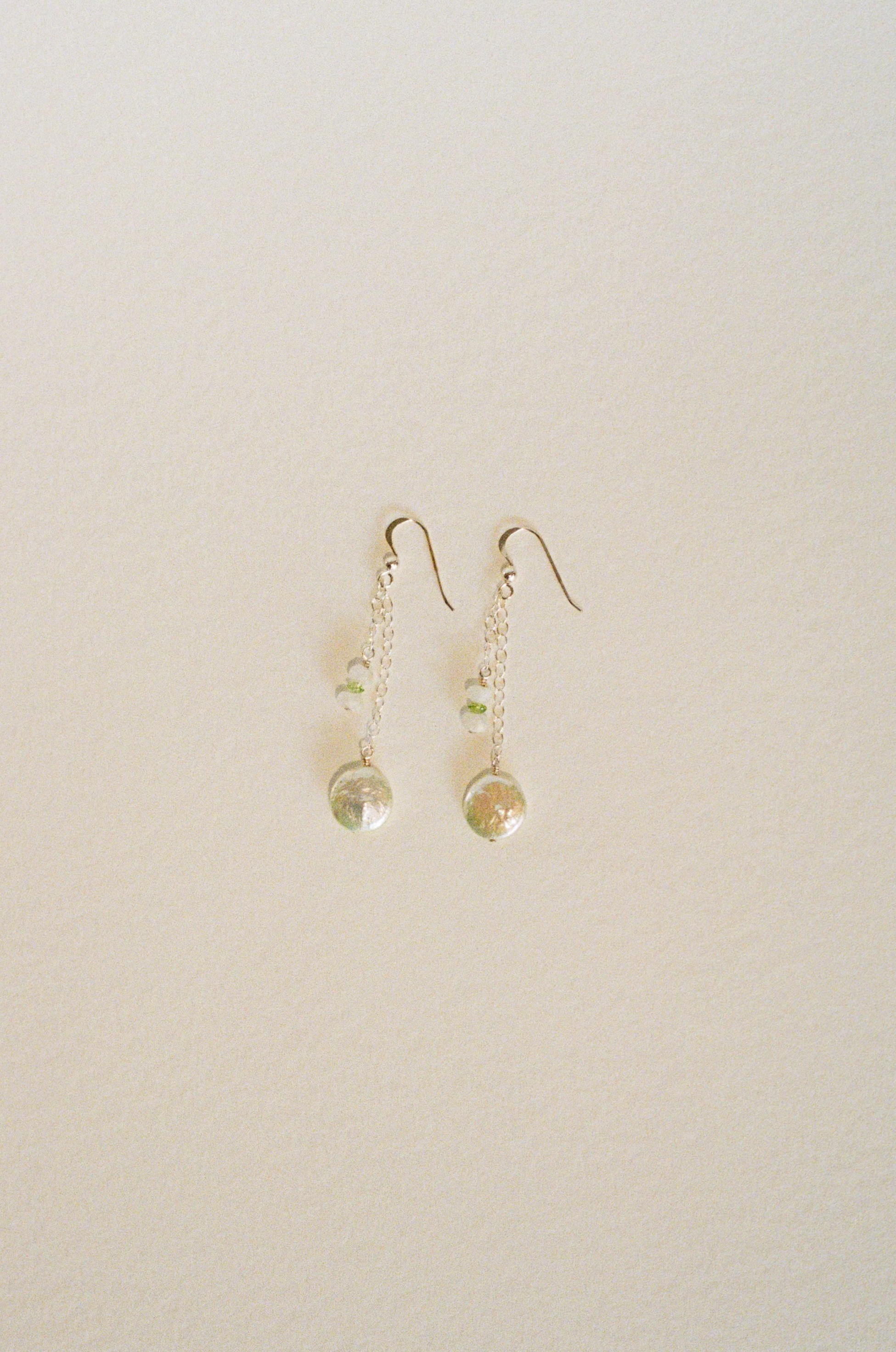 Moonstone & Peridot Drop Earrings