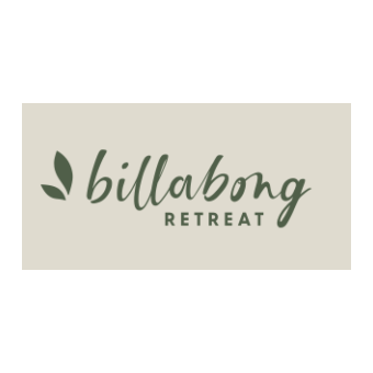 Billabong Retreat logo with stylized leaf design and text in green and beige