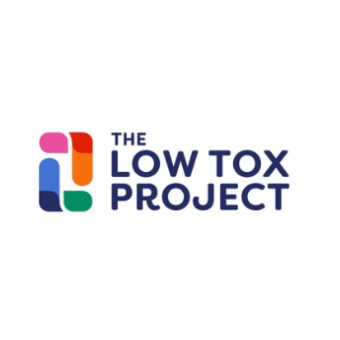 Logo for The Low Tox Project featuring colorful geometric shapes and text