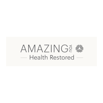 Logo with the text "AMAZING You" and a starburst icon, with the tagline "Health Restored" underneath.