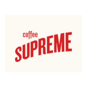 Coffee Supreme logo with the word 'coffee' in small red letters and 'SUPREME' in large red letters.