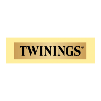 Twinings logo with black text on a beige background