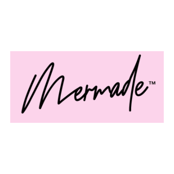The word "Mermade" written in black cursive font on a pink background.