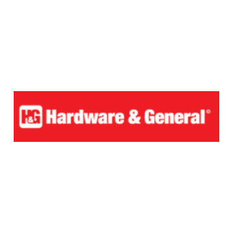 H&R Hardware & General logo with white text on a red background