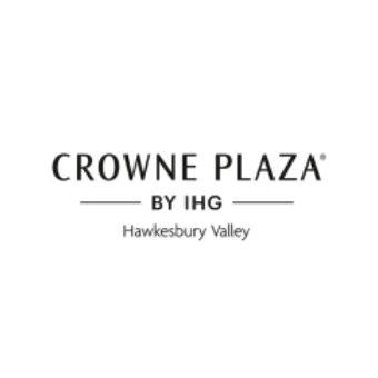 Crowne Plaza logo with the text 'Crowne Plaza by IHG Hawkesbury Valley' beneath it.