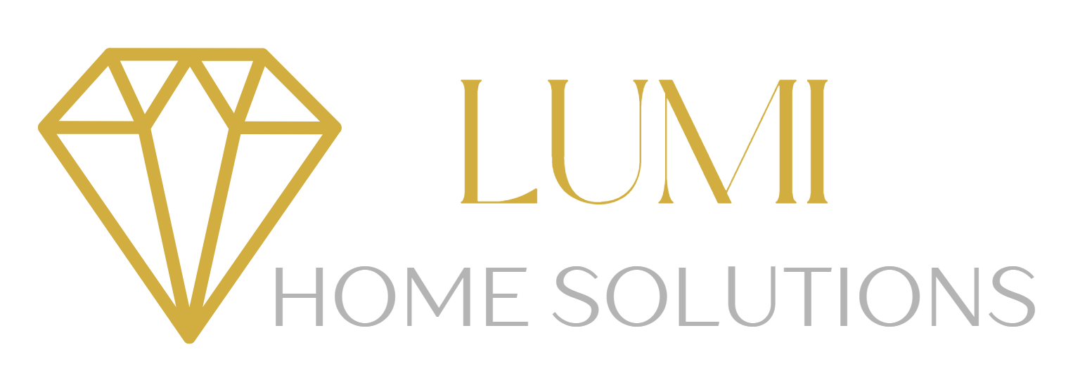 Logo for LUMI Home Solutions, featuring a gold diamond outline and the company name in gold and gray text.