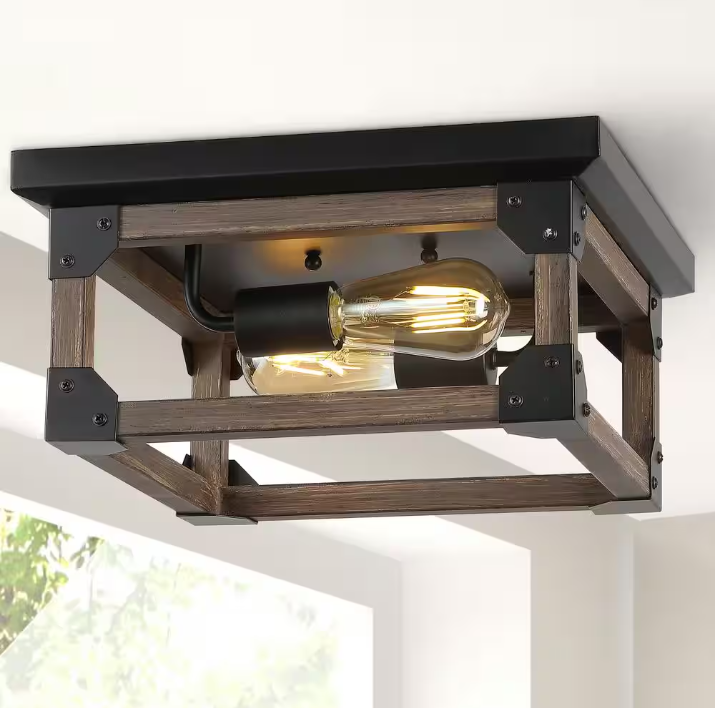 Cheshire Iron Rustic Farmhouse LED Flush Mount, Brown/Black