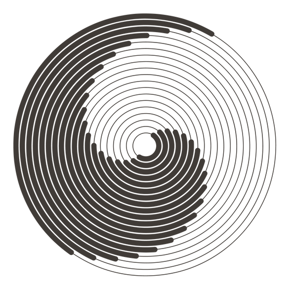 A transparent background, with a yin and yang made with abstract lines used as a logo.