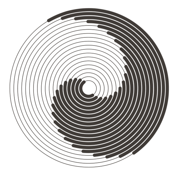 A transparent background, with a yin and yang made with abstract lines used as a logo.
