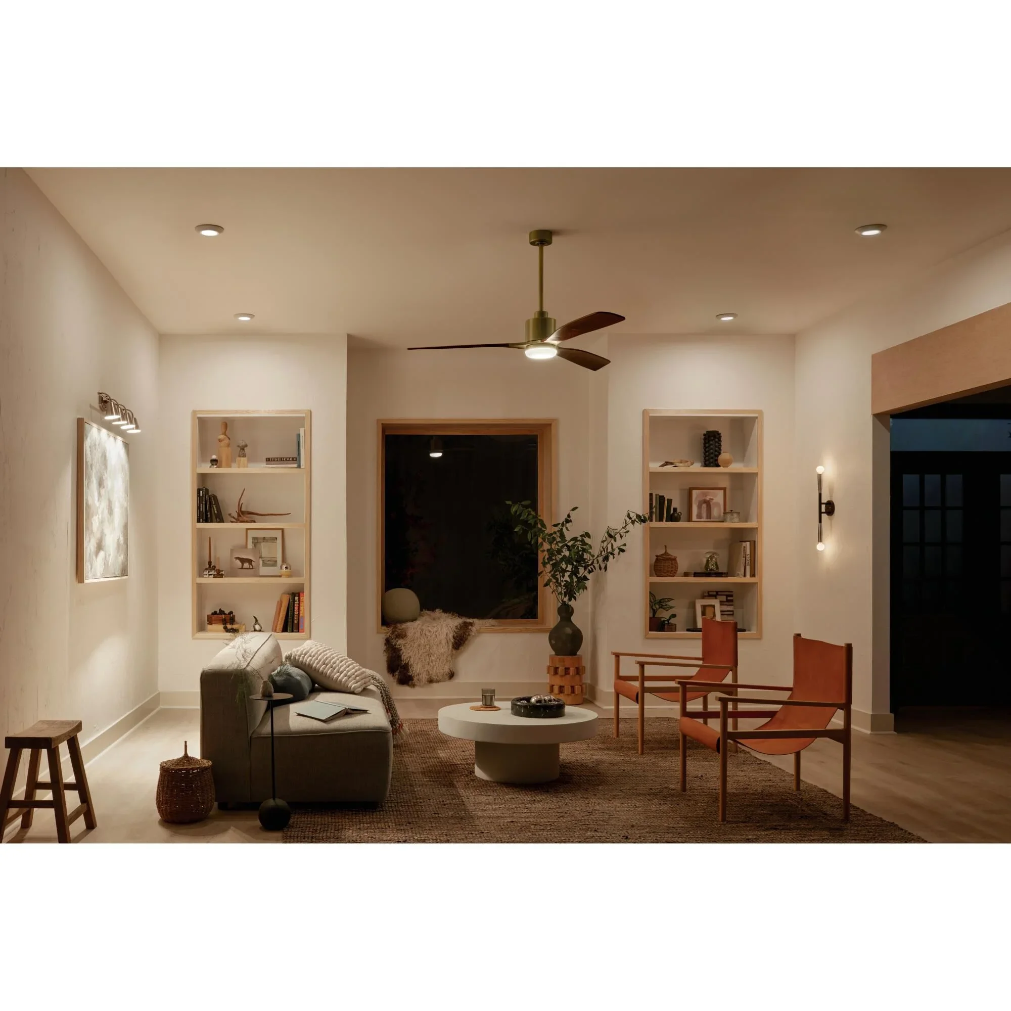 Kichler-Lighting_LivingRoom-RidleyII-300075NBR-MediumOak-Overall-Night-1A.webp