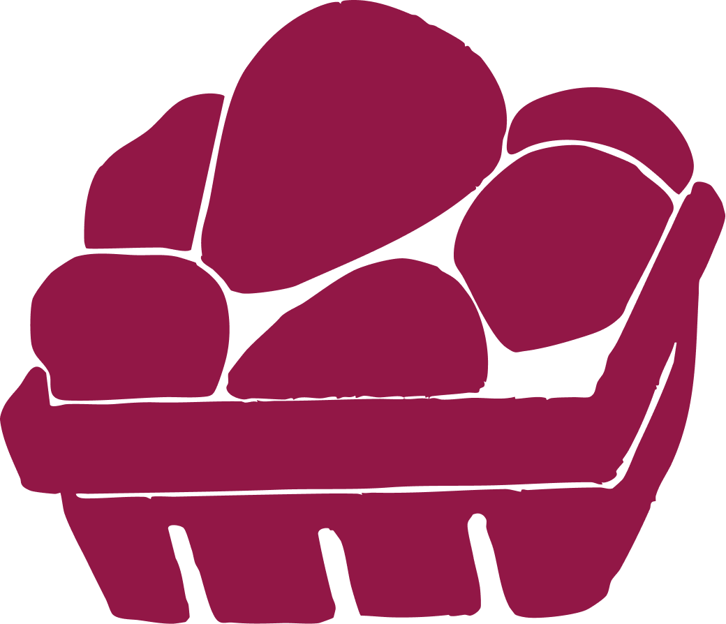 Outline drawing of a maroon armchair with large cushions.