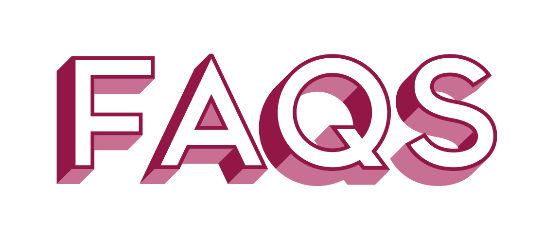 Bold pink and purple 3D text spelling 'FAQs' on a black background.