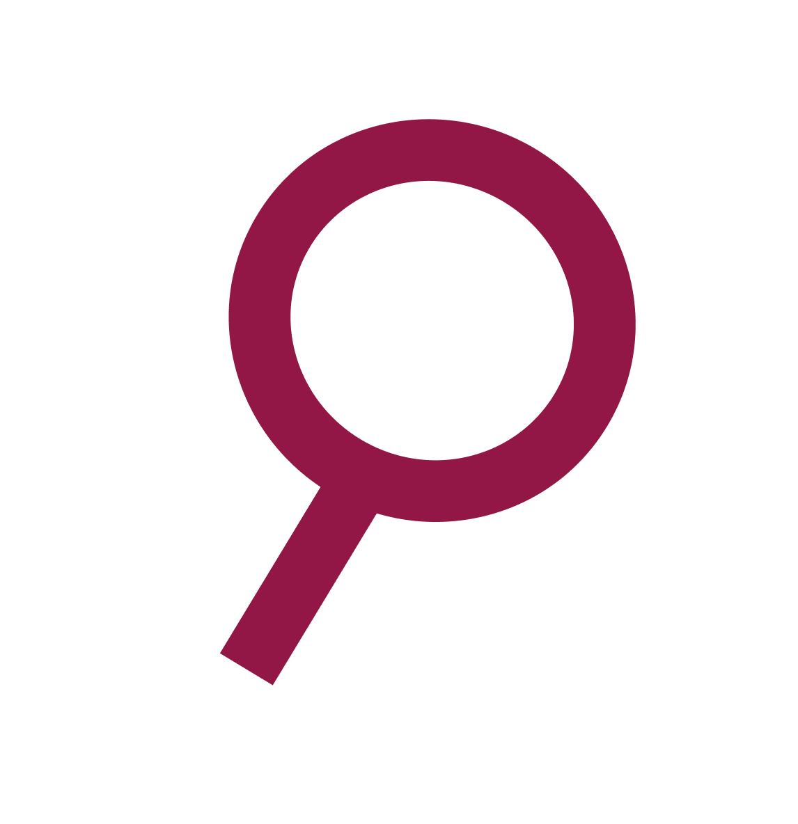 Magnifying glass icon with pink outline and handle.