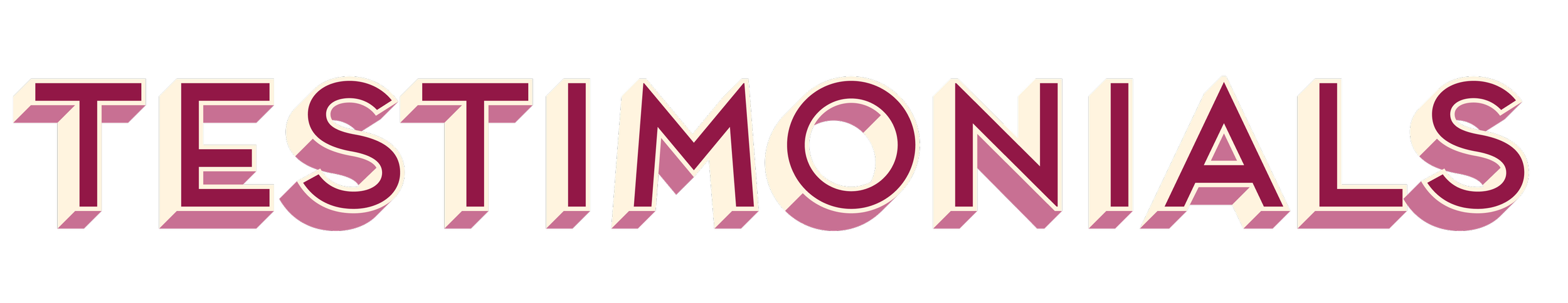 Bold multicolored text spelling 'TESTIMONIALS' with 3D effect on a black background.