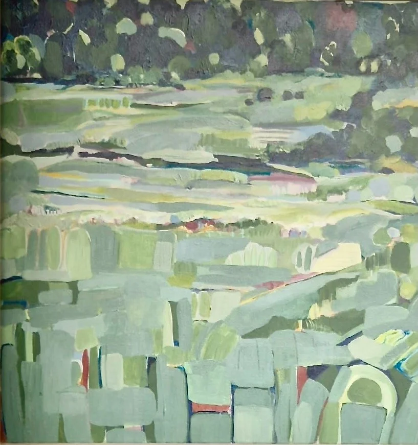 Square Green and Burgundy Water meadows Painting