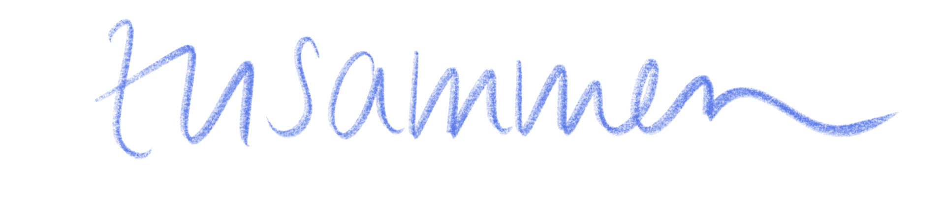Das Wort 'Zusammen' in blauer Handschrift auf einem transparenten Hintergrund.