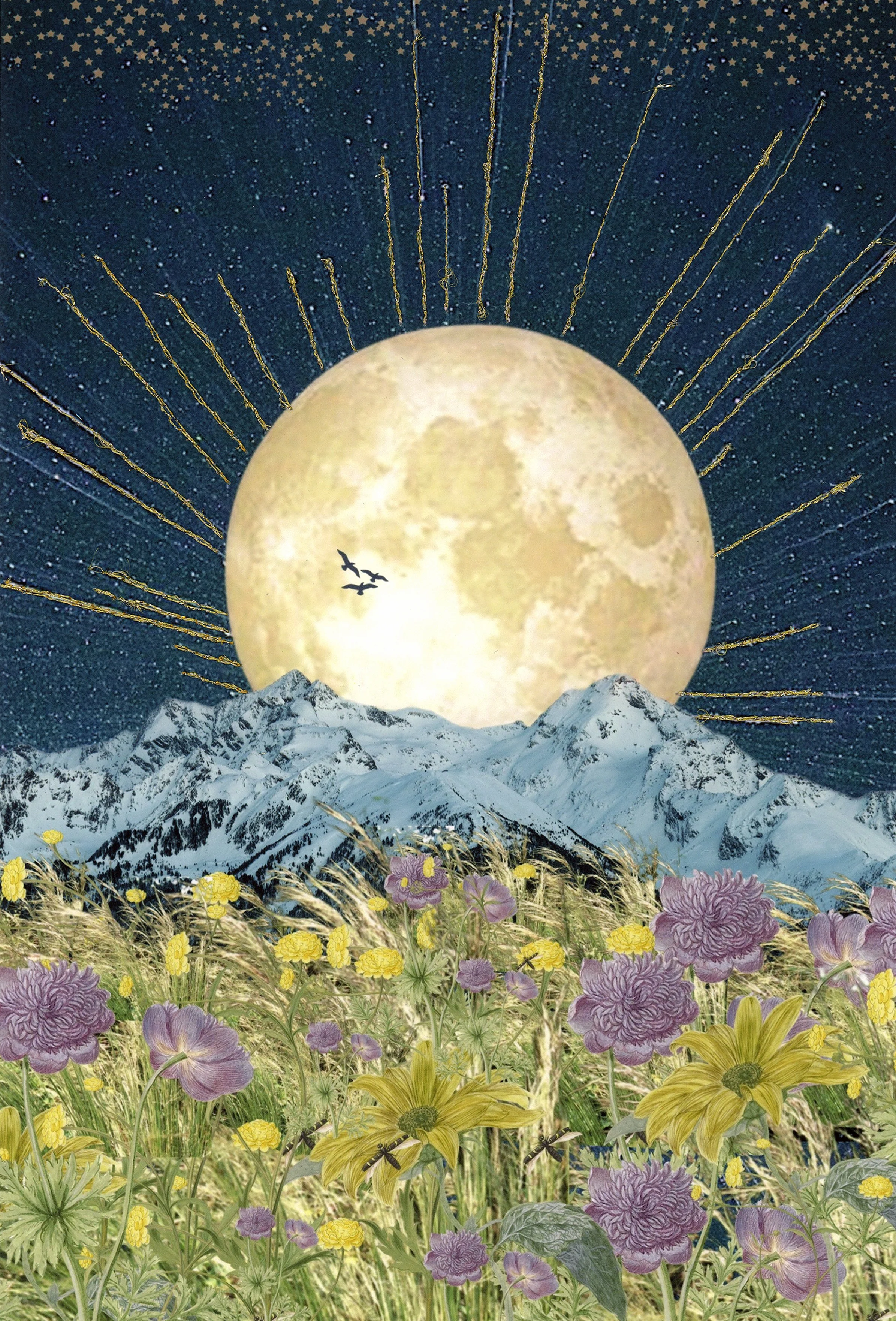 Talula's Moon - Embroidered Giclée Print