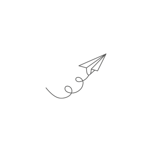 A simple line drawing of a paper airplane with a curly trail behind it, on a black background.