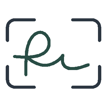 Stylized handwritten letter 'R' inside a square outline.