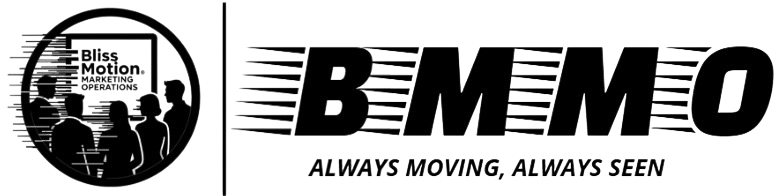 BEMMO logo with tagline 'Always Moving, Always Seen' beside a graphic of people at a bus stop with a bus in the background.