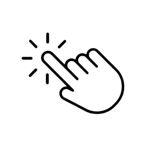 Outline of a hand with a pointing finger touching a surface, emitting radiating lines indicating a tap or click.