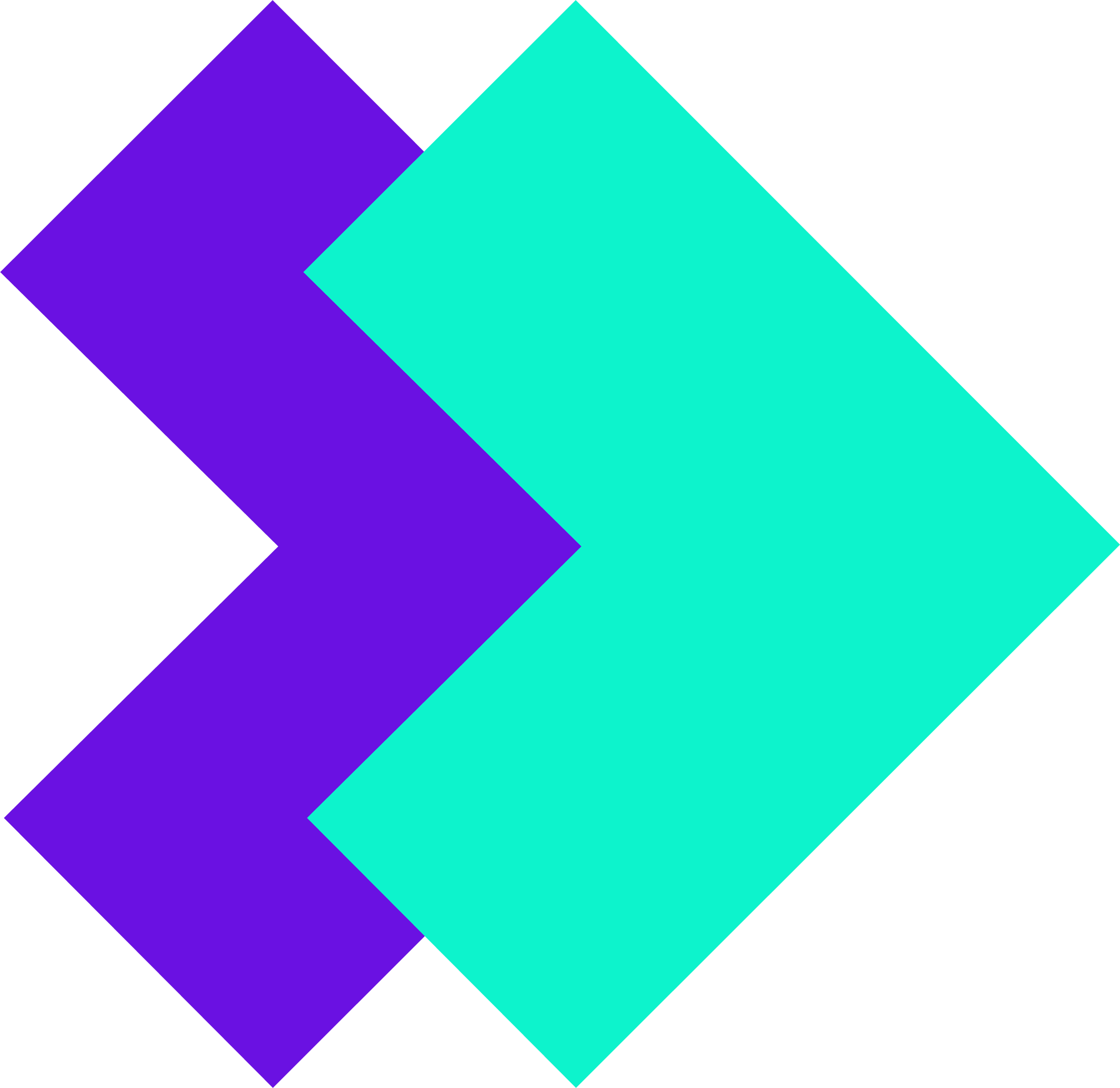 Two overlapping arrows, one purple pointing left, the other cyan pointing right, on a black background.