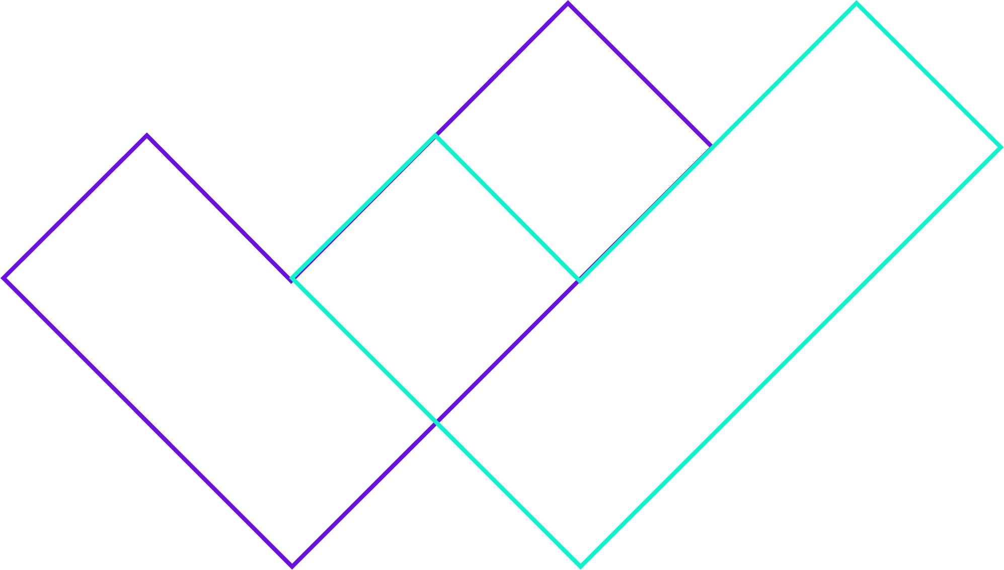 Neon diamond pattern with purple, cyan, and violet outlines on a black background.