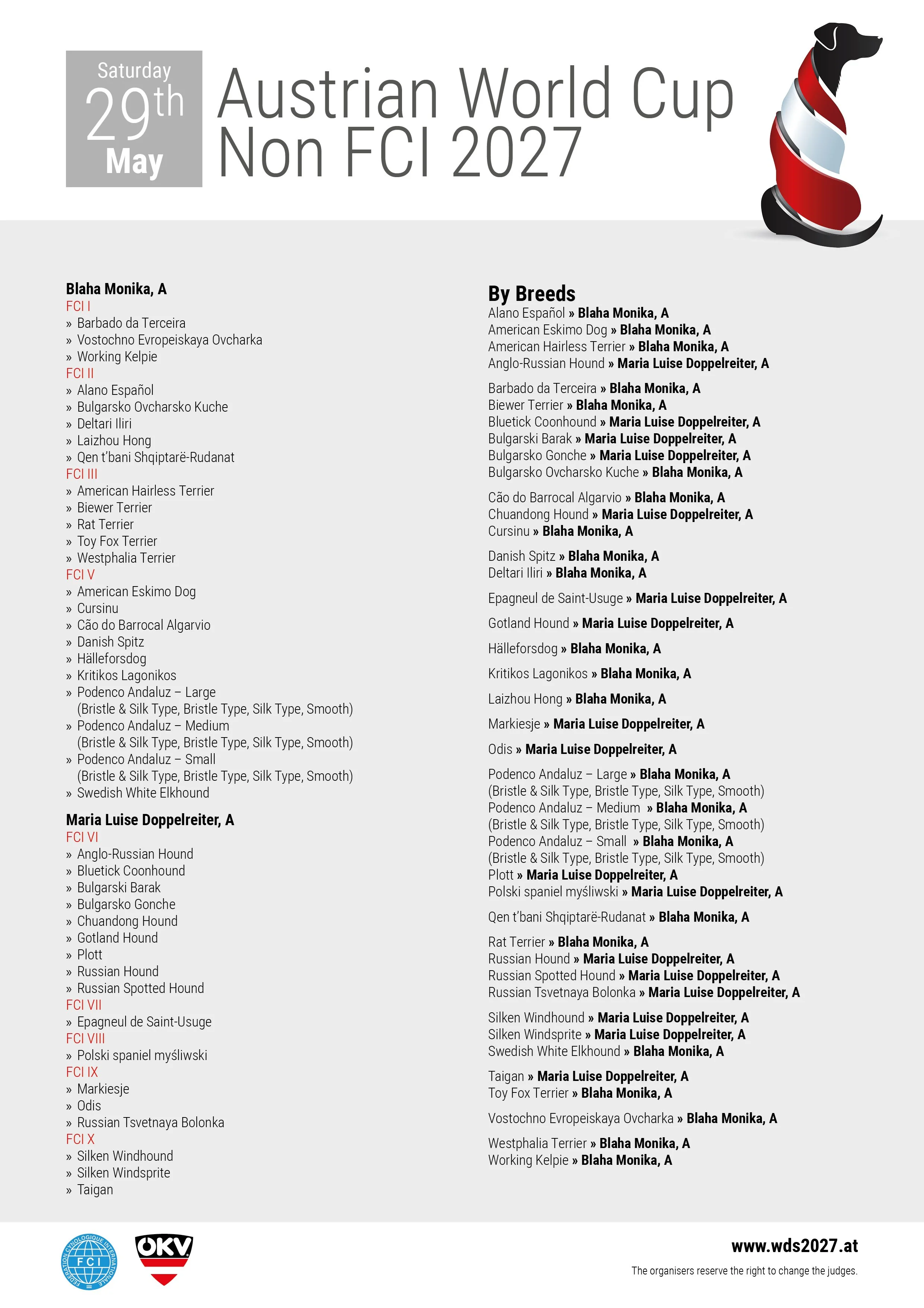 Austrian World Cup 2027 for        Non FCI Breeds 